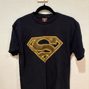 Warner Bros. Black Tee with Gold Superman Logo